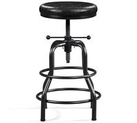 Yaheetech Tabouret de Bar Industriel en Similicuir Tabouret Haut Rond Réglable en Hauteur avec Deux Repose-Pieds Chaise de Cuisine avec Cadre en Métal pour Cuisine Restaurant Bistrot Noir