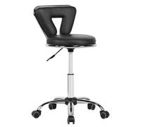 Yaheetech Tabouret de Bureau avec Dossier Réglable 46,5-61 cm Pivotant, Tabouret à roulettes en Similicuir et Métal pour Salon de Massage, Coiffeur Salon de Beauté Manucure Clinique Bureau
