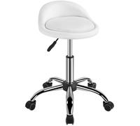 Yaheetech Tabouret de Travail à roulettes Blanc Tabouret Coiffeur Réglable Pivotant Chaise pour Salon Message Siège avec Dossier Bas