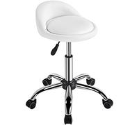 Yaheetech Tabouret Esthéticienne avec roulettes réglable en Hauteur Chaise de Toilette de Maquillage pivotant avec Dossier de Coiffure, Salon en Simili Cuir Blanc