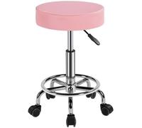 Yaheetech Tabouret Rond à Roulettes avec Assise Réglable en Hauteur et Revêtement en Similicuir, Rose