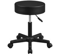 Yaheetech Tabouret Rond à roulettes Travail Rotatif Hauteur Réglable 46-61,5 cm, Assise Rembourrée Revêtement en Similicuir pour Bureau Travail Salon Massage Salon de Beauté Clinique (Noir)