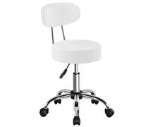 Yaheetech Tabouret roulettes Professionnel avec Dossier, Tabouret de Bureau avec Rotation 360°, Siège Rembourrage 10 cm, Hauteur Réglable 75-84 cm, pour Salon de Massage, Manucure et Bureau (Blanc)