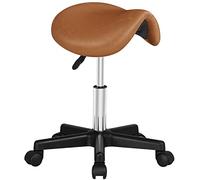 Yaheetech Tabouret roulettes Professionnel PU Tabouret Ergonomique Selle De Cheval Anti Mal De Dos à roulettes Pivotantes Hauteur Réglable 45,5-60 cm Brun Rétro