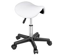 Yaheetech Tabouret Selle de Cheval Tabouret Ergonomique à roulettes Siège Hauteur Réglable 45,5-60 cm Blanc