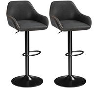 Yaheetech Tabourets de Bar Lot de 2 Pivotant Réglable en Hauteur Rotatif sur 360° Chaises de Bar avec Revêtement en Similicuir Tabourets Hauts avec Repose-Pieds Noir