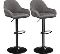 Yaheetech Tabourets de Bar Lot de 2 Pivotant Réglable en Hauteur Rotatif sur 360° Chaises de Bar avec Revêtement en Similicuir Tabourets Hauts avec Repose-Pieds Gris