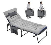 Yaheetech Transat Jardin Exterieur Intérieur Inclinable à 5 Positions avec Matelas Bains de Soleil Pliable avec Appuie-tête, Poche pour Lecture Bronzer Le Dos pour Piscine Plage Patio Terrasse Gris
