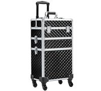 Yaheetech Valise de Maquillage 3 en 1 Coque Gaufrée Brillante avec Mallette Maquillage Verrouillable Tiroir à Casiers Valise Trolley Professionnelle Beauté/Voyage 35 × 23,5 × 67,5 cm Noir