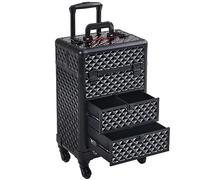 Yaheetech Valise de Maquillage Professionnelle avec Tiroirs Mallette Cosmétique à roulettes Pivotante à 360° Voyage pour Esthéticienne Coiffeuse Manucure 34,5 × 24,5 × 58 cm Noir