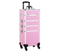 Yaheetech Valise Maquillage 4 en 1 Mallette de Maquillage Trolley à Maquillage Bijoux et Cosmétique Beauty Case Grande Rangement pour Voyage Verrouillable avec roulettes Rose