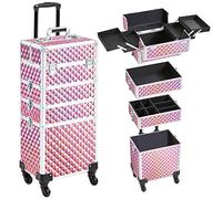 Yaheetech Valise Maquillage Professionnel 4-en-1 Valise Esthetique roulettes Pivotantes à 360° pour Manucure, Voyage, Maquilleur 34 x 25,5 x 80 cm Rose