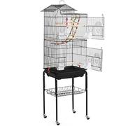 Yaheetech Voliere Oiseaux Interieur Cage Oiseau Cage Perroquet pour Canaris Perruches avec Support Détachable Poignée Toit Ouvrant 46 x 36 x 159 cm Noir