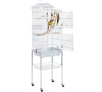 Yaheetech Voliere Oiseaux Interieur Cage Oiseau Cage Perroquet pour Canaris Perruches avec Support Détachable Poignée Toit Ouvrant 46 x 36 x 159 cm Blanc
