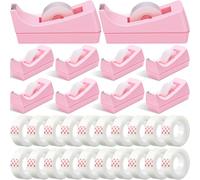 Yahenda Lot de 10 dévidoirs de ruban adhésif de bureau rose avec base antidérapante de 1,8 x 2400 cm, recharges de ruban adhésif invisible lesté en vrac pour bureau, maison, école