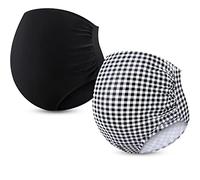 Yahenda Lot de 2 Maillots de Bain de maternité Taille Haute pour Femme, Noir/Noir et Blanc à Carreaux, Taille L