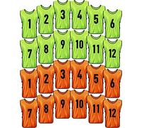Yahenda Lot de 24 gilets d'entraînement réversibles numérotés avec ceinture pour adultes et enfants, Vert/orange, X-Large