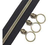 YaHoGa 9 metres Métalliques Nylon Fermeture éclair au mètre, 30 mm large, comprenant 20 Curseurs (Laiton Antique Noire)