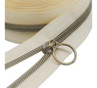 YaHoGa 9 metres Métalliques Nylon Fermeture éclair au mètre, 30 mm Large, Comprenant 20 Curseurs (Laiton Antique Beige)