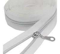 YaHoGa 9 metres Métalliques Nylon Fermeture éclair au mètre, 30 mm large, comprenant 25 Curseurs (Argent Blance)