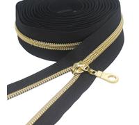 YaHoGa 9 metres Métalliques Nylon Fermeture éclair au mètre, 30 mm large, comprenant 25 Curseurs (Doré Noir)