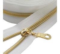 YaHoGa 9 metres Métalliques Nylon Fermeture éclair au mètre, 30 mm large, comprenant 25 Curseurs (Doré Blance)