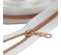 YaHoGa 9 metres Métalliques Nylon Fermeture éclair au mètre, 30 mm large, comprenant 25 Curseurs (Rose Doré Blance)