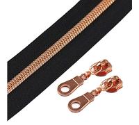 YaHoGa 9 metres Métalliques Nylon Fermeture éclair au mètre, 30 mm large, comprenant 25 Curseurs (Rose Doré Noire)