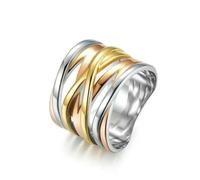 YAHOYA 15mm en Acier Inoxydable Tridimensionnel Tressé Bague Géométrique Hommes et Femmes Bague Cadeau Bijoux