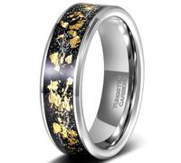 YAHOYA 8mm Carbure De Tungstène Bague Noir Mariage Bande De Fiançailles Feuille D’Or Bague pour Hommes Biseauté Bord Confort Fit Taille 6-13