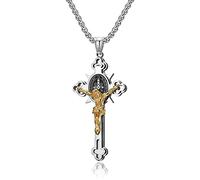 YAHOYA Acier Inoxydable Saint Benoît Jésus Croix Pendentif Collier Femmes Amulette Prière Bijoux Religieux Chrétien Cadeau
