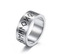 YAHOYA Antique Argent - Couleur Rétro Viking Rune Bague Amulette en Acier Inoxydable Vintage Norse Rune Anneaux Bijoux Masculins pour Femmes