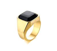 YAHOYA Bague Classique Haute polie pour Hommes Anneaux de Couleur Or/Argent en Acier Inoxydable Anneau en Pierre carrée Noire