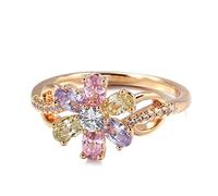 YAHOYA Bague de Fleur en Or Rose pour Femmes Mode coloré Naturel Zircon Anneaux Fine Bride Bijoux de Mariage Cadeau en Cristal