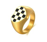 YAHOYA Bague en ÉMAIL Noir ET Blanc 18K Plaqué Or Acier Inoxydable Party Bijoux Échecs Plaid Anneaux en Forme de cœur Anneaux Pendentifs