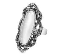 YAHOYA Bague en Opale Blanche de Style bohème de qualité supérieure Grande mosaïque Ovale plaquée Argent AAA Bagues en Cristal Gris pour Femmes Bijoux Vintage