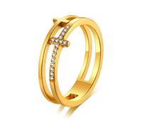 YAHOYA Belle Double Croix Incrustée Zircon Bague de Mode pour Femmes Titane Acier Or Couleur Bijoux Love Bague Cadeau Bague de Mariage