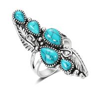 YAHOYA Boho Pierre Naturelle Grande Bague pour Femmes Bijoux Vintage Style Ethnique Tibétain Argent Sculpté Motif Fête de Noces Grandes Bagues