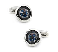 YAHOYA Boutons de Manchette Luxueux pour Hommes Qualité Laiton Matériau Bleu Couleur Ronde Boussole Design Boutons de Manchette