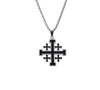 YAHOYA Collier Croix DE JÉRUSALEM pour Hommes CROISÉS BIBLIQUES Pendentif en Acier Inoxydable Bijoux ISRAËL Croisés de la Bible