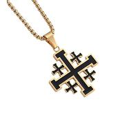 YAHOYA Collier Croix DE JÉRUSALEM pour Hommes CROISÉS BIBLIQUES Pendentif en Acier Inoxydable Bijoux ISRAËL Croisés de la Bible