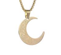 YAHOYA Collier Pendentif Lune Religieuse Arabe pour Femmes Dieu Messager Islam Musulman Bijoux en Acier Inoxydable