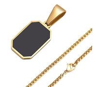 YAHOYA Colliers carrés géométriques élégants de Couleur Or pour Hommes, Pendentif Rectangle en émail Noir avec boîte de Corde Collier de chaîne Bijoux Cadeaux