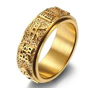 YAHOYA Hommes Femmes Mantra Chinois Om Mani Padme Hum 8MM Acier Inoxydable Spinner Ring Anxiété Anneaux Fidget