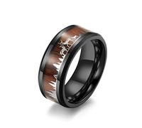 YAHOYA Mode 8mm Hommes Noir Tungstène Vie Sauvage Bague de Chasse Koa Incrustation de Bois Deer Famille Silhouette Anneau en Acier Hommes Bande de Noces
