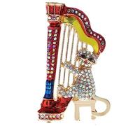 YAHOYA Musique créative Broche Chat Jouant Harpe Musicien Multicolor Strass Mignon Drôle Cartoon Pin Broche Animal Broche Pins Bijoux Cadeau