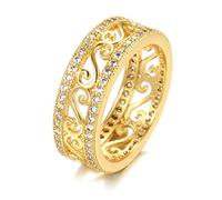 YAHOYA Nouveaux arrivants 18K Real Gold Ring Double Row Micro-Wax Inlay Natural Zircon Hollow Rings Femmes Wedding Party Fine Jewelry