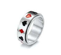YAHOYA Pique Coeurs Trèfles DiamantsCartes à Jouer Bague Titane Acier Rotatif Déplacement Transfrontalier Bijoux Spot