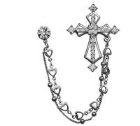 YAHOYA Style Broche Croix Pin Coeur Tassel Chaîne Broches pour Hommes Femmes Strass Revers Pins Badge Costume Corsage Hommes Accessorie