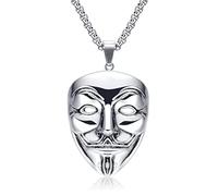 YAHOYA V pour Vendetta Vintage Pendentif Homme Masque Long Accessoire Collier en Acier Inoxydable
